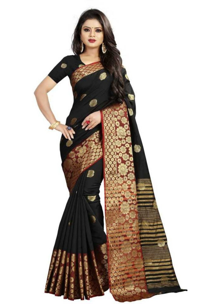 Black Color Weaving Cotton Silk Saree With Blouse only in Bigswipe