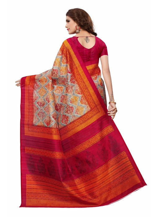 Multi Color Printed Bhagalpuri Silk Saree With Blouse only in Bigswipe