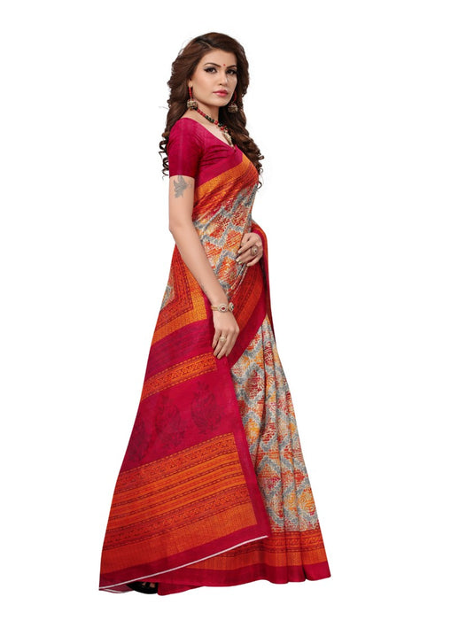 Multi Color Printed Bhagalpuri Silk Saree With Blouse only in Bigswipe