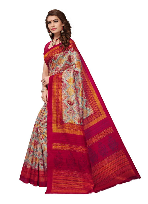 Multi Color Printed Bhagalpuri Silk Saree With Blouse only in Bigswipe