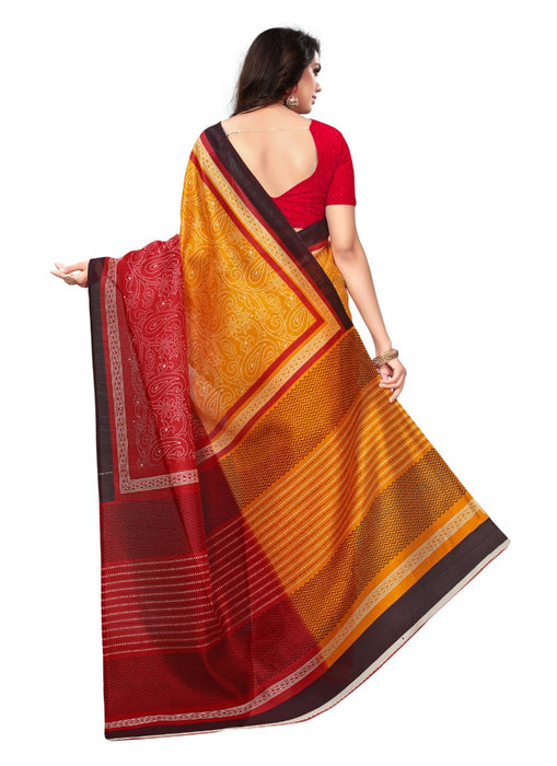 Red And Orange Color Printed Bhagalpuri Silk Saree With Blouse