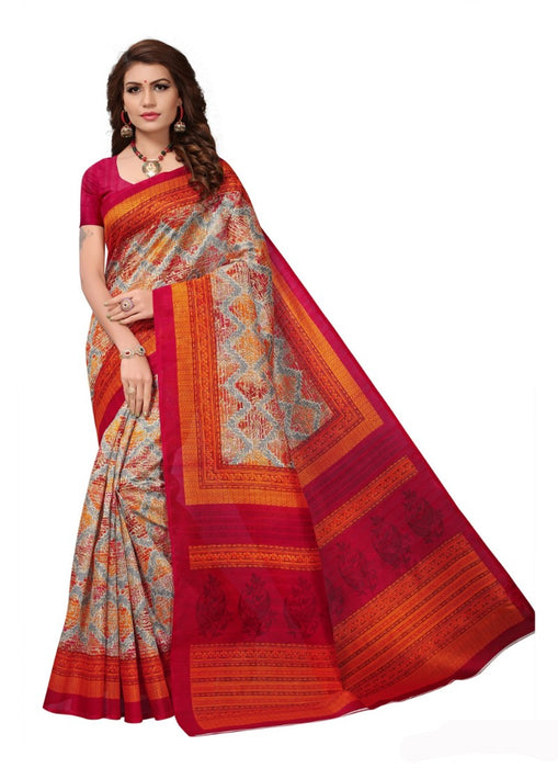 Multi Color Printed Bhagalpuri Silk Saree With Blouse only in Bigswipe