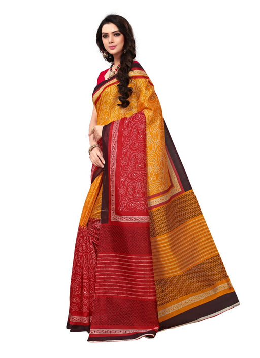 Red And Orange Color Printed Bhagalpuri Silk Saree With Blouse