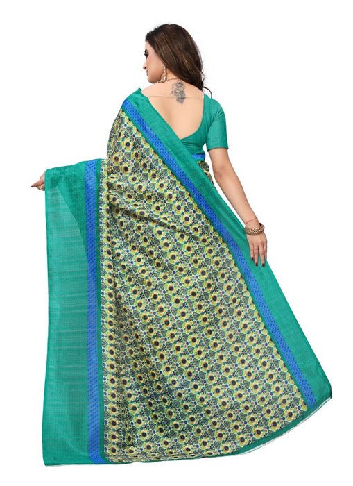 Green and beige Color Printed Bhagalpuri Silk Saree With Blouse only in Bigswipe