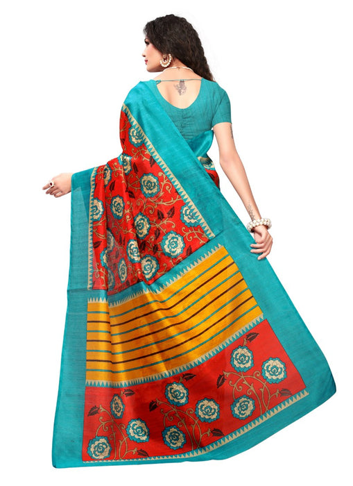 Multi Color Printed Bhagalpuri Silk Saree With Blouse only in Bigswipe