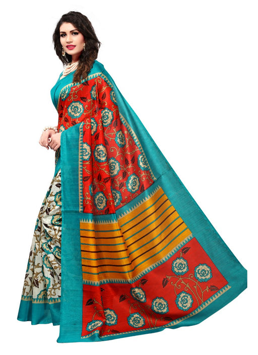 Multi Color Printed Bhagalpuri Silk Saree With Blouse only in Bigswipe