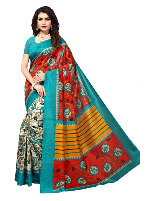 Multi Color Printed Bhagalpuri Silk Saree With Blouse only in Bigswipe