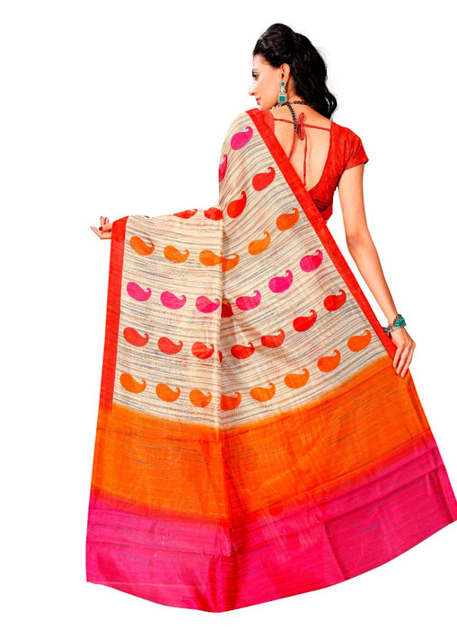 Multi Color Printed Bhagalpuri Silk Saree With Blouse only in Bigswipe