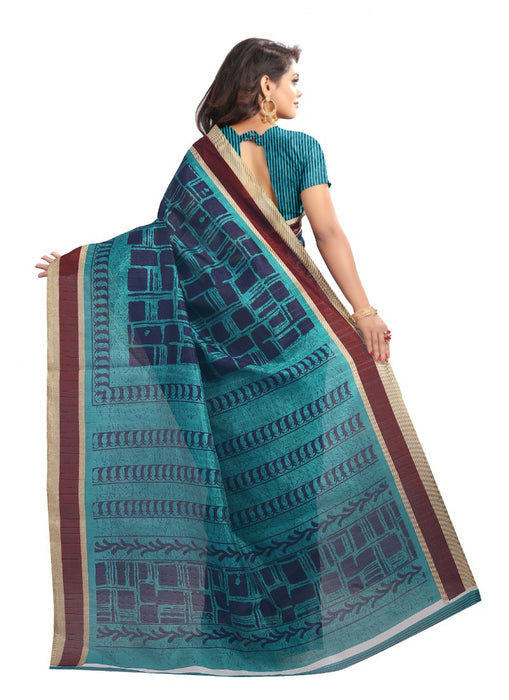 Blue Color Printed Bhagalpuri Silk Saree With Blouse only in Bigswipe