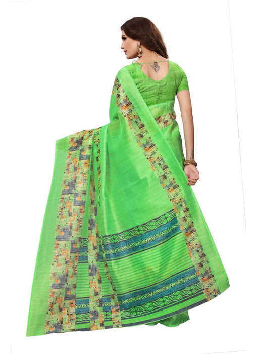 Green Color Printed Bhagalpuri Silk Saree With Blouse only in Bigswipe