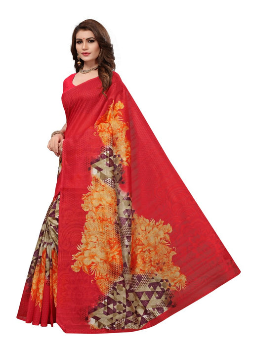 Red Color Printed Bhagalpuri Silk Saree With Blouse