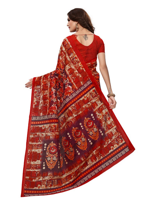 Red Color Printed Bhagalpuri Silk Saree With Blouse