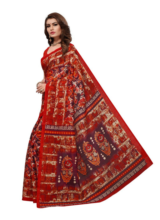 Red Color Printed Bhagalpuri Silk Saree With Blouse