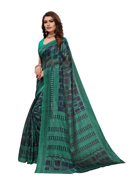 Green Color Printed Bhagalpuri Silk Saree With Blouse only in Bigswipe