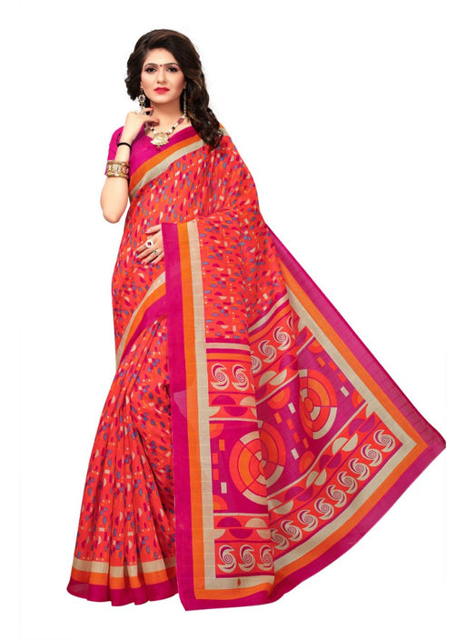 Multi Color Printed Bhagalpuri Silk Saree With Blouse only in Bigswipe