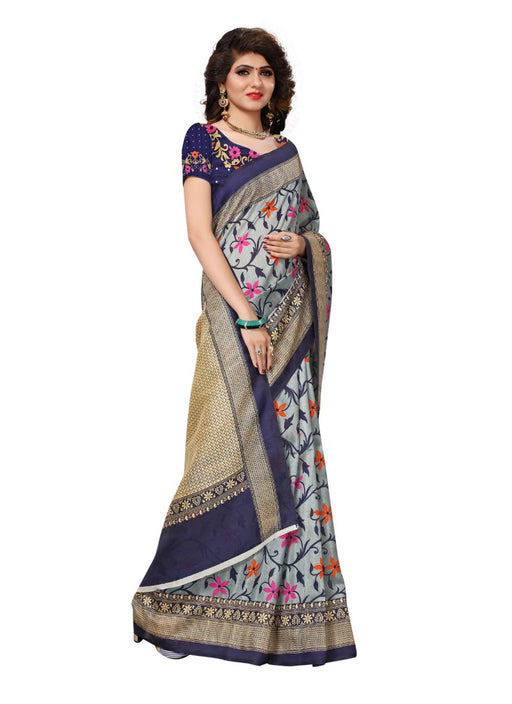 Blue Color Printed Bhagalpuri Silk Saree With Blouse only in Bigswipe