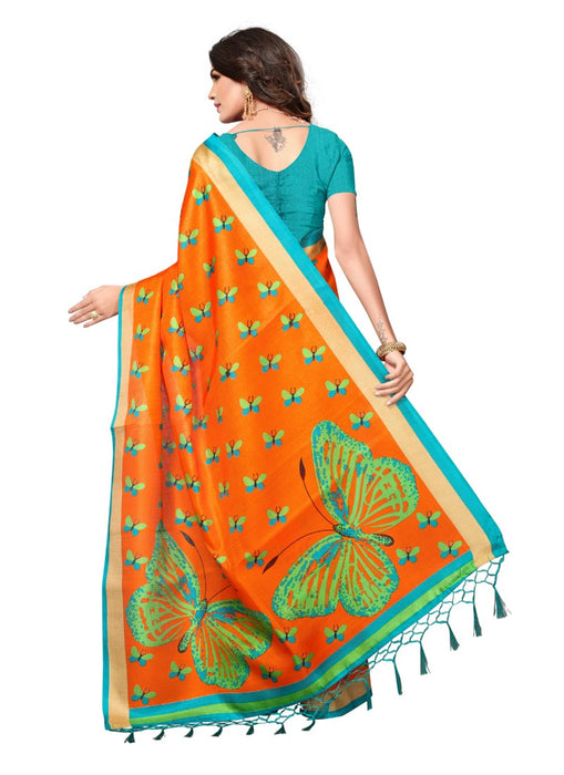 Orange Color Printed Khadi Silk Jhalor Saree With Blouse only in Bigswipe