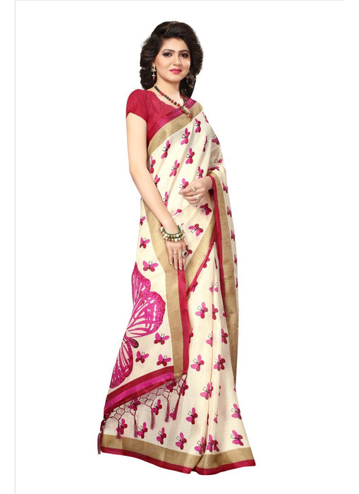 Pink Color Printed Khadi Silk Jhalor Saree With Blouse only in Bigswipe