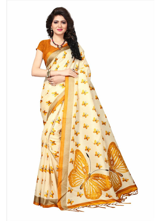 Orange Color Printed Khadi Silk Jhalor Saree With Blouse only in Bigswipe