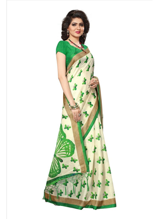 Green Color Printed Khadi Silk Jhalor Saree With Blouse only in Bigswipe