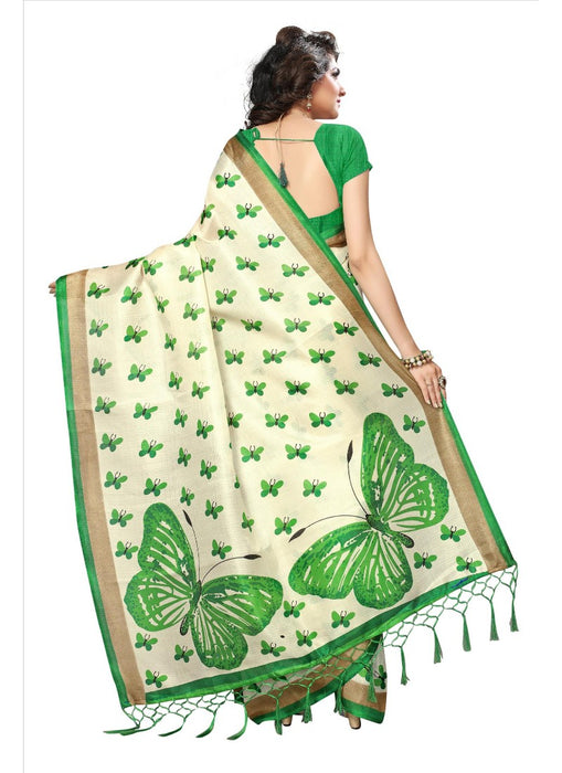 Green Color Printed Khadi Silk Jhalor Saree With Blouse only in Bigswipe