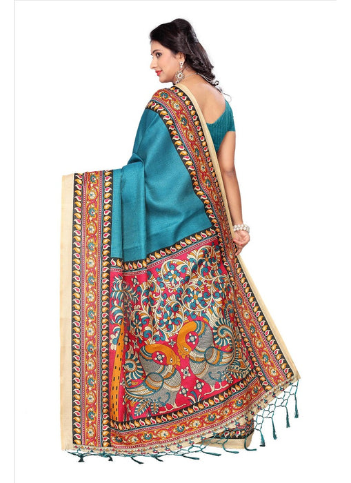 Blue Color Printed Khadi Silk Jhalor Saree With Blouse only in Bigswipe