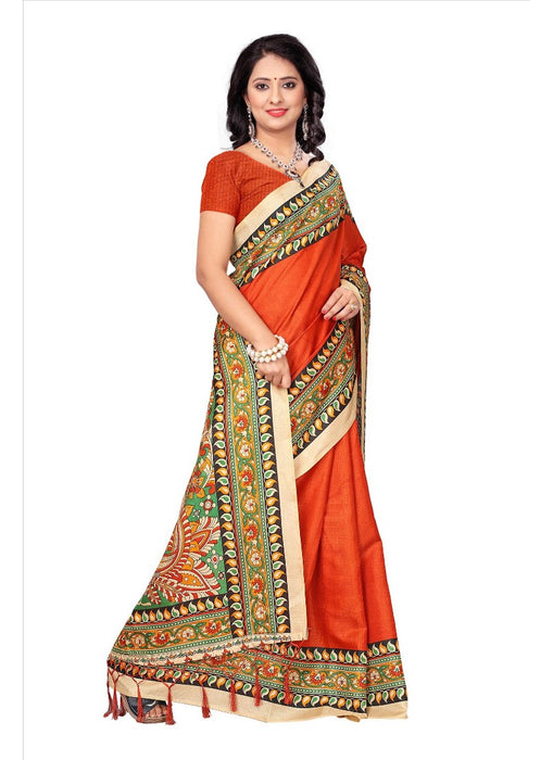 red Color Printed Khadi Silk Jhalor Saree With Blouse