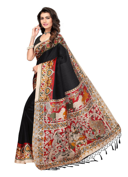 Black Color Printed Khadi Silk Jhalor Saree With Blouse only in Bigswipe