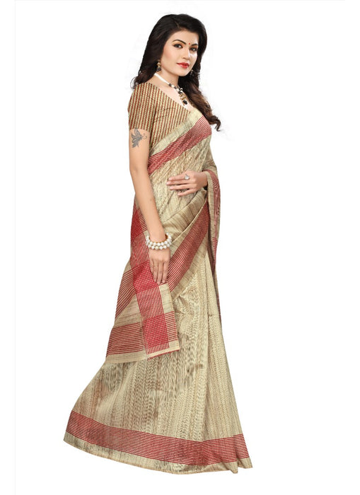 Light Brown Color Printed Bhagalpuri Silk Saree With Blouse only in Bigswipe