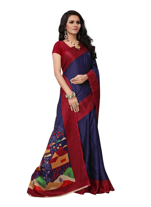 Violet Color Printed Khadi Silk Saree With Blouse