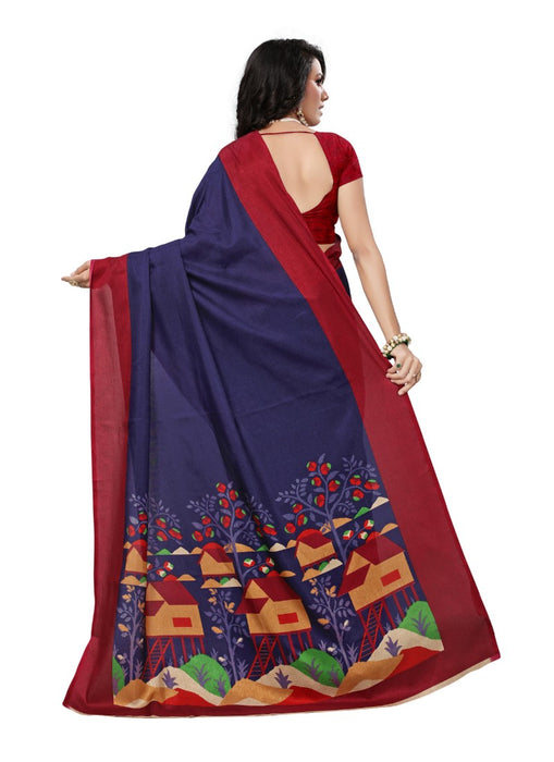 Violet Color Printed Khadi Silk Saree With Blouse