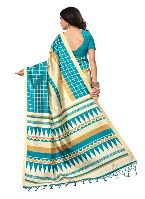 Multi Color Printed Mysore kalamkari Silk with jhalor Saree With Blouse only in Bigswipe