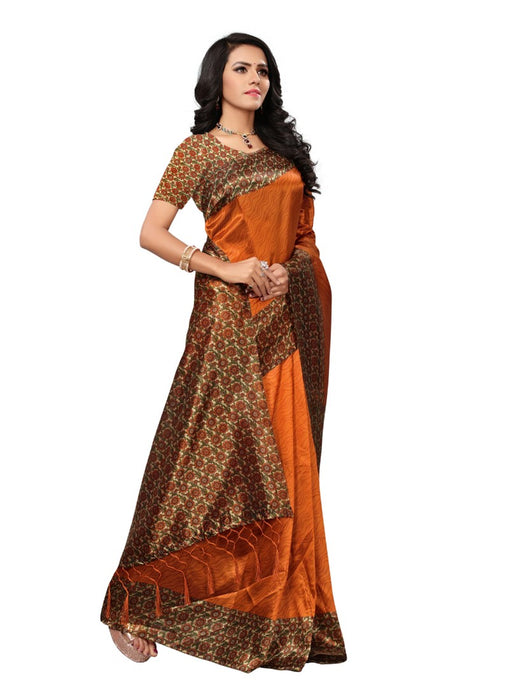 Orange Color Printed Mysore kalamkari Silk with jhalor Saree With Blouse only in Bigswipe