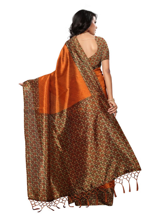 Orange Color Printed Mysore kalamkari Silk with jhalor Saree With Blouse only in Bigswipe