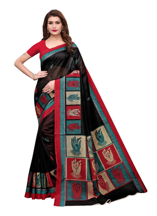 Black Color Printed Bhagalpuri Silk Saree With Blouse only in Bigswipe