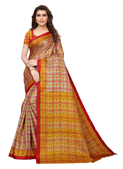 Multi Color Printed Khadi Silk Saree With Blouse only in Bigswipe