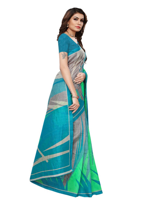 Multi Color Printed Bhagalpuri Silk Saree With Blouse only in Bigswipe