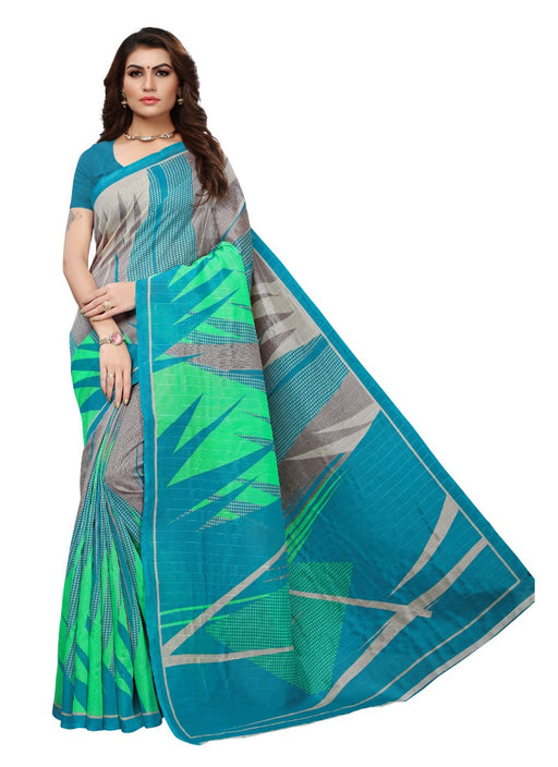 Multi Color Printed Bhagalpuri Silk Saree With Blouse only in Bigswipe