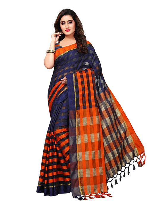 Navy Blue, Orange Color Poly Silk Saree only in Bigswipe