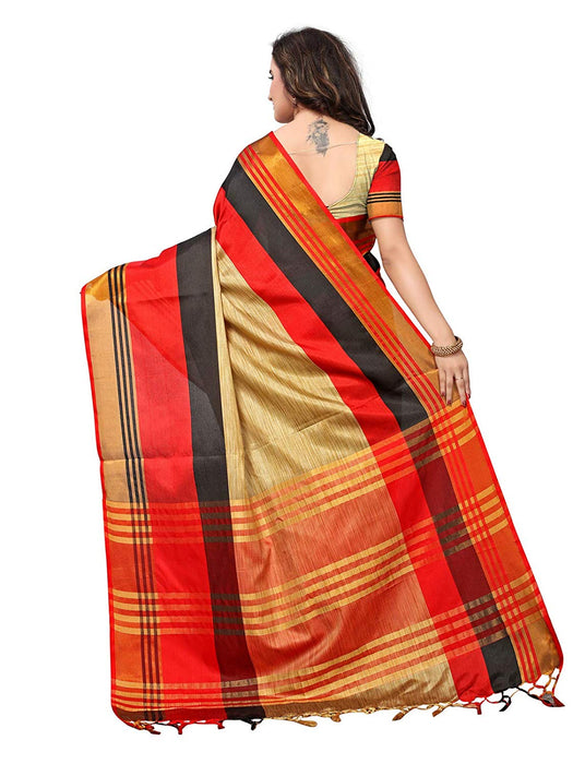 Beige, Red, Black Color Poly Silk Saree only in Bigswipe