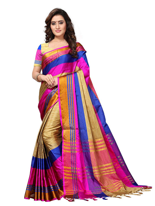 Beige, Pink, Blue Color Poly Silk Saree only in Bigswipe