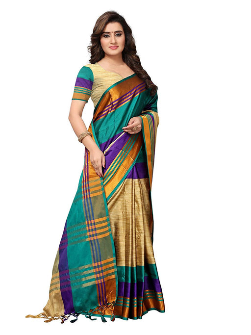 Beige, Turquoise, Purple Color Poly Silk Saree only in Bigswipe