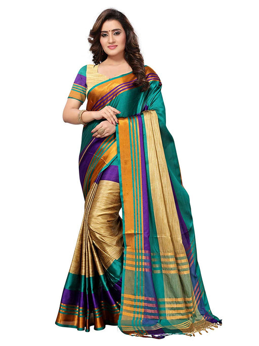 Beige, Turquoise, Purple Color Poly Silk Saree only in Bigswipe