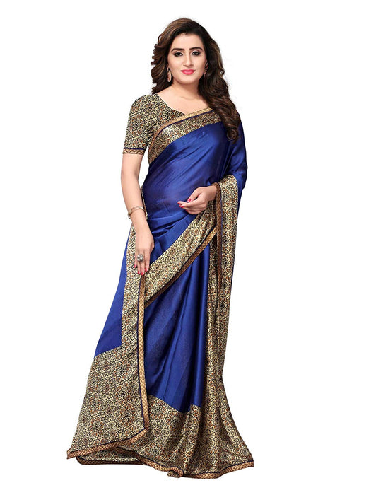 Blue, Beige, Brown Color Satin Saree only in Bigswipe