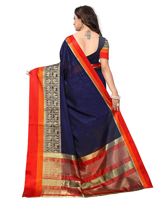 Navy Blue, Golden Color Chanderi Silk Saree only in Bigswipe