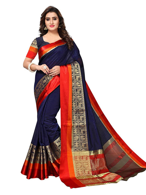 Navy Blue, Golden Color Chanderi Silk Saree only in Bigswipe