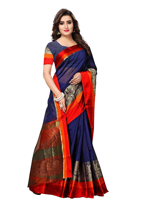 Navy Blue, Golden Color Chanderi Silk Saree only in Bigswipe