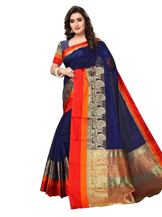 Navy Blue, Golden Color Chanderi Silk Saree only in Bigswipe