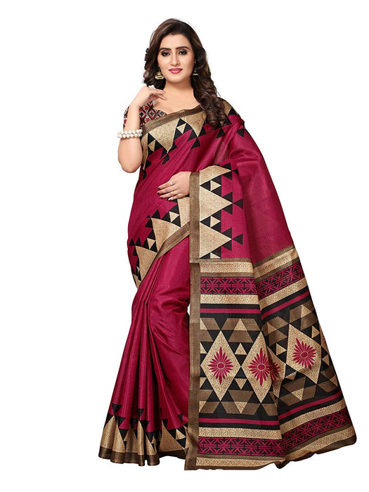 Maroon, Beige, Black Color Bhagalpuri Silk (Art Silk) Saree only in Bigswipe