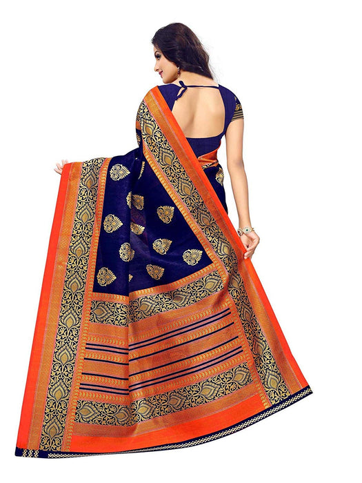 Navy Blue, Multi Color Poly Silk Saree only in Bigswipe